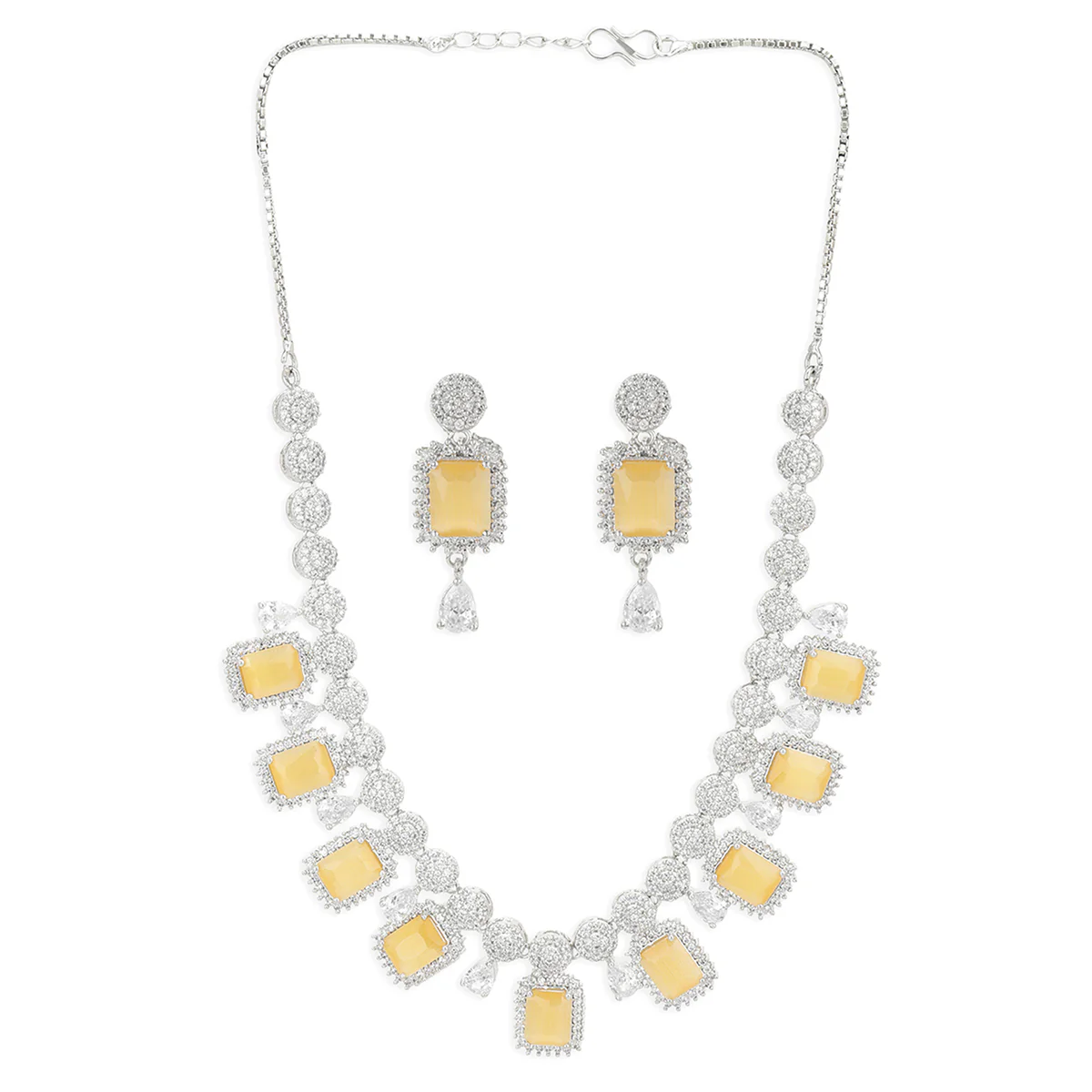 CZ Silver Plated Necklace Set with Yellow Stones - Image 3