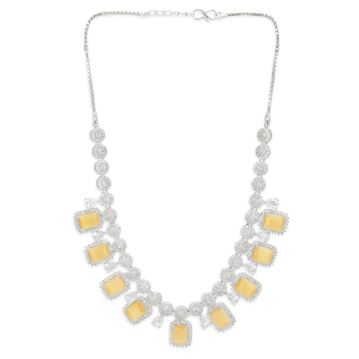 CZ Silver Plated Necklace Set with Yellow Stones - Image 4