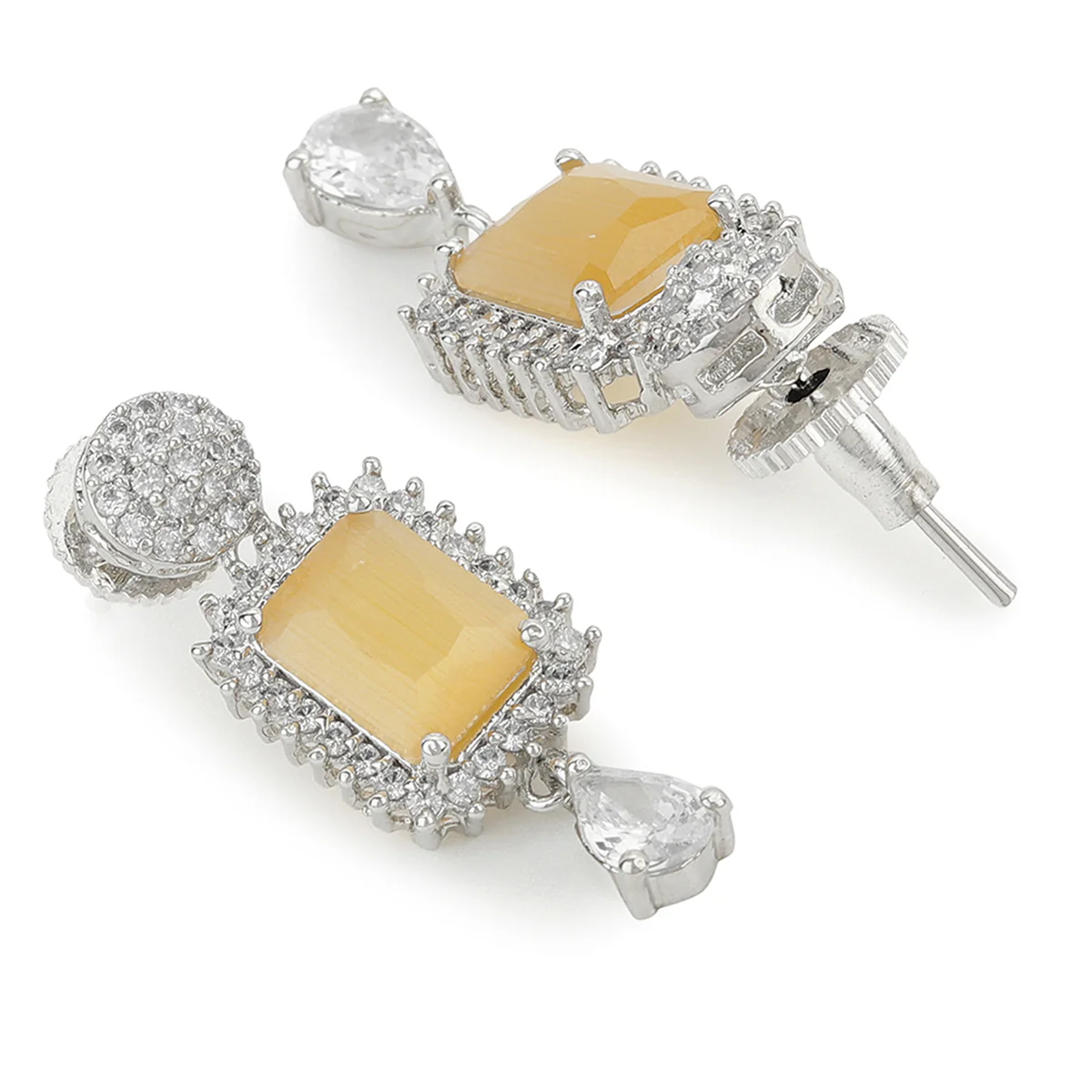 CZ Silver Plated Necklace Set with Yellow Stones - Image 5