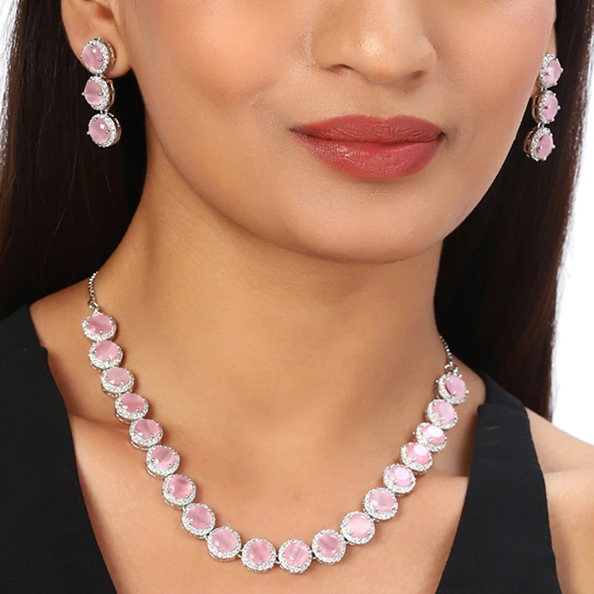 Sparkling Elegance Round Cut Pink Zircons Jewellery Set - Image 2