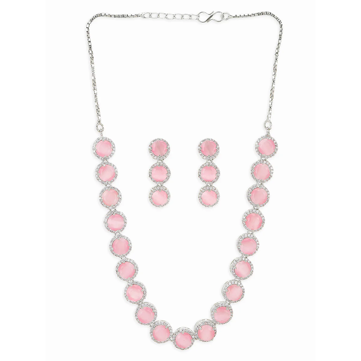 Sparkling Elegance Round Cut Pink Zircons Jewellery Set - Image 3