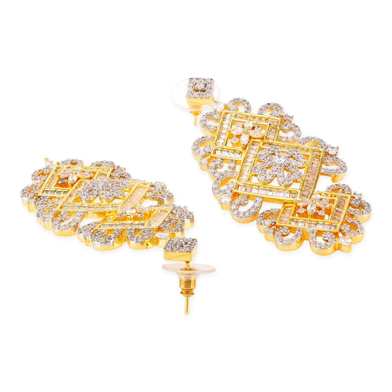 American Diamond CZ Traditional Gold Plated Brass Earrings - Image 4