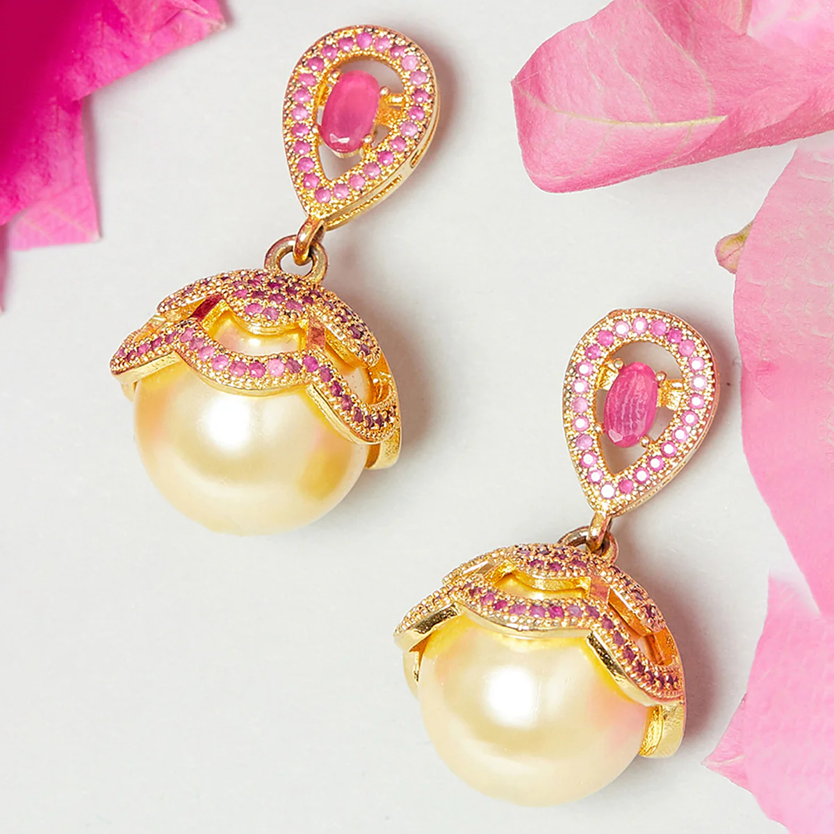 CZ Traditional Gold Plated Red Jhumka Earrings