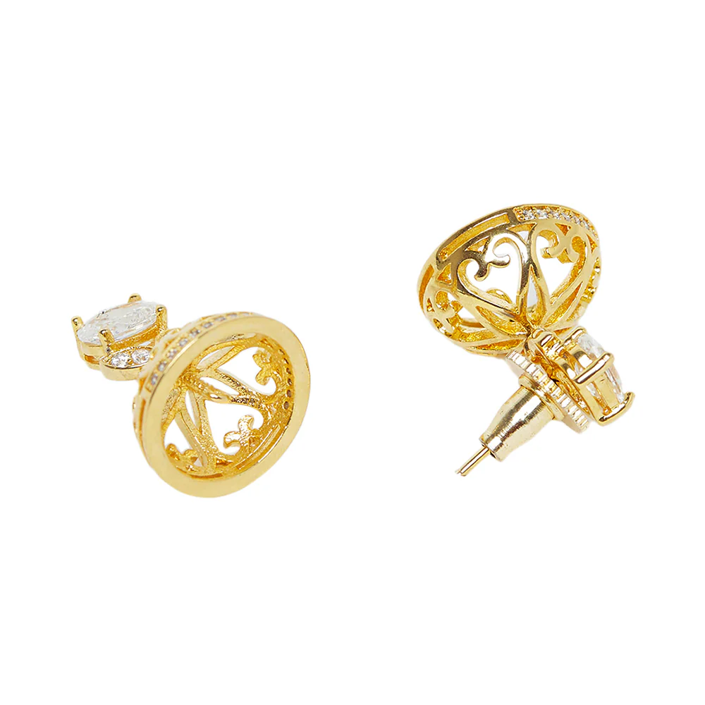 American Diamond CZ Traditional Gold Plated White Brass Jhumka Earrings for Women - Image 4