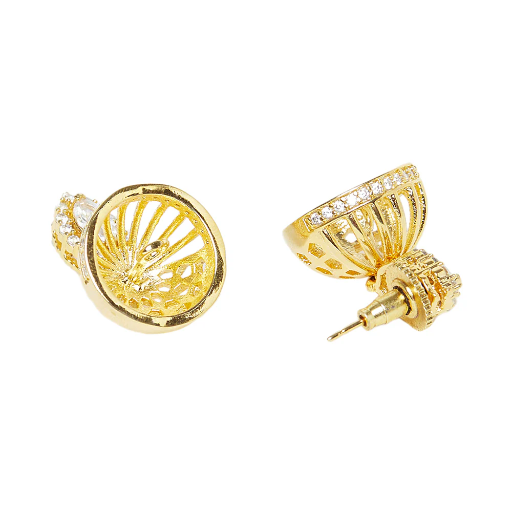 American Diamond CZ Traditional Gold Plated White Brass Jhumka Earrings for Women - Image 4