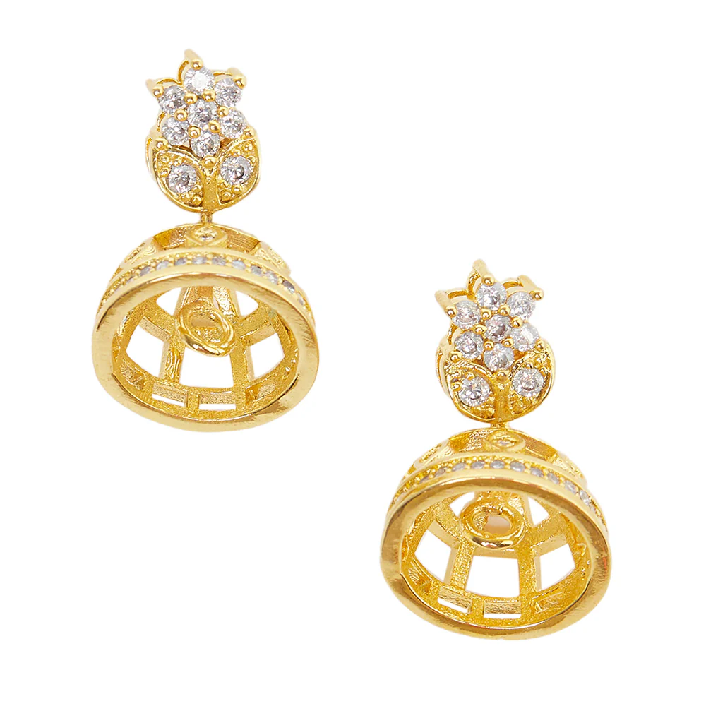 American Diamond CZ Traditional Gold Plated White Brass Jhumka Earrings for Women - Image 3