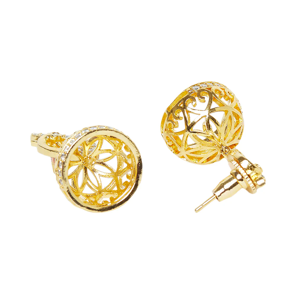 CZ Traditional Gold Plated White Jhumka Earrings - Image 4