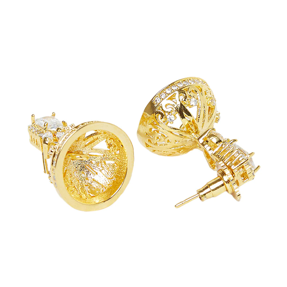 American Diamond CZ Traditional Gold Plated White Brass Jhumka Earrings for Women - Image 4
