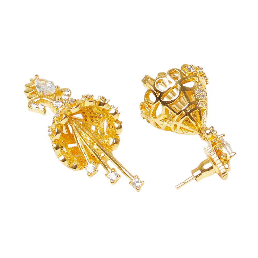American Diamond CZ Traditional Gold Plated White Brass Jhumka Earrings for Women - Image 4