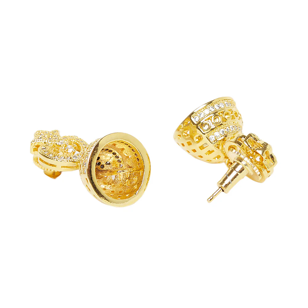 CZ Traditional Gold Plated White Jhumka Earrings - Image 4