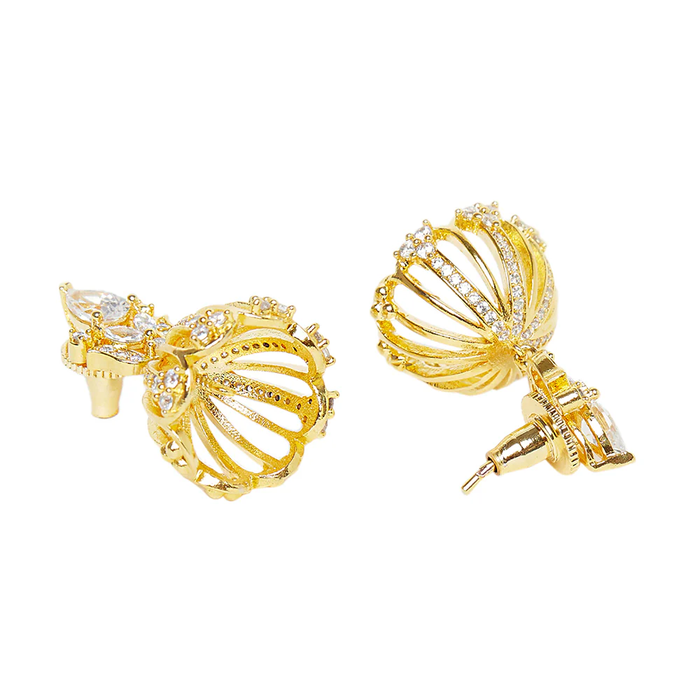 American Diamond CZ Traditional Gold Plated White Brass Jhumka Earrings for Women - Image 4
