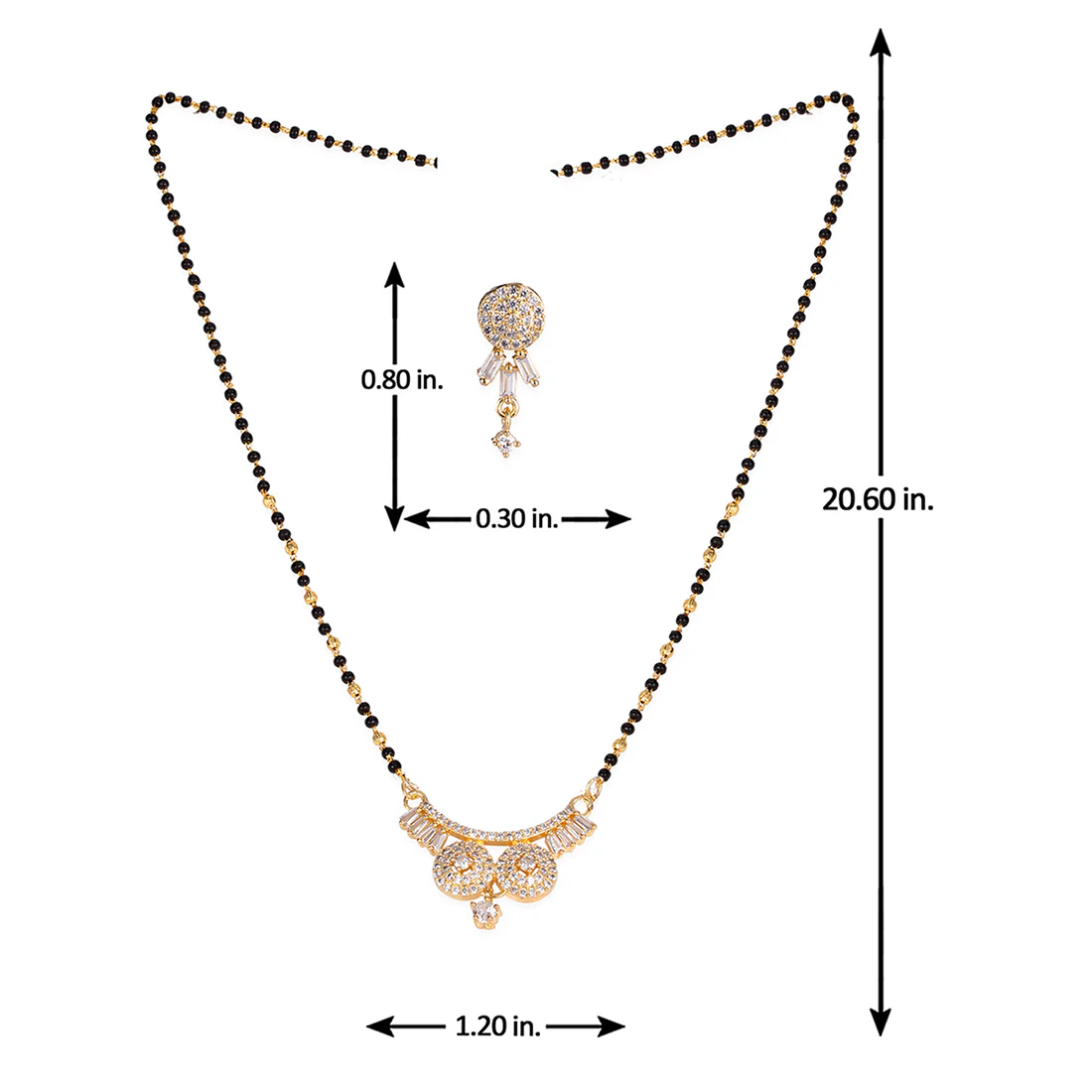 American Diamond CZ Traditional Golden Brass Black Beaded Mangalsutra with Earrings - Image 7