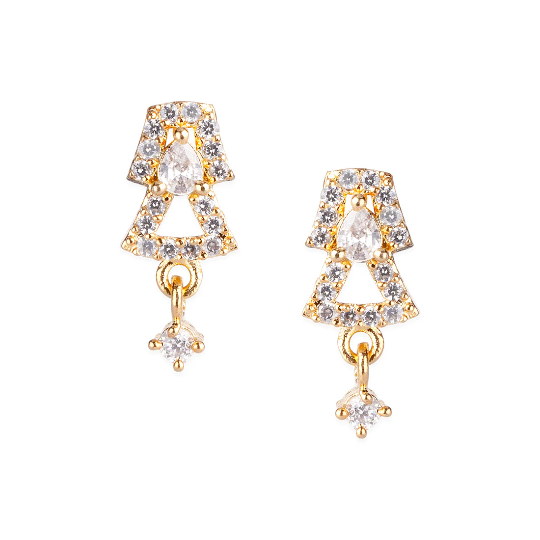 American Diamond CZ Traditional Golden Brass Black Beaded Mangalsutra with Earrings - Image 5