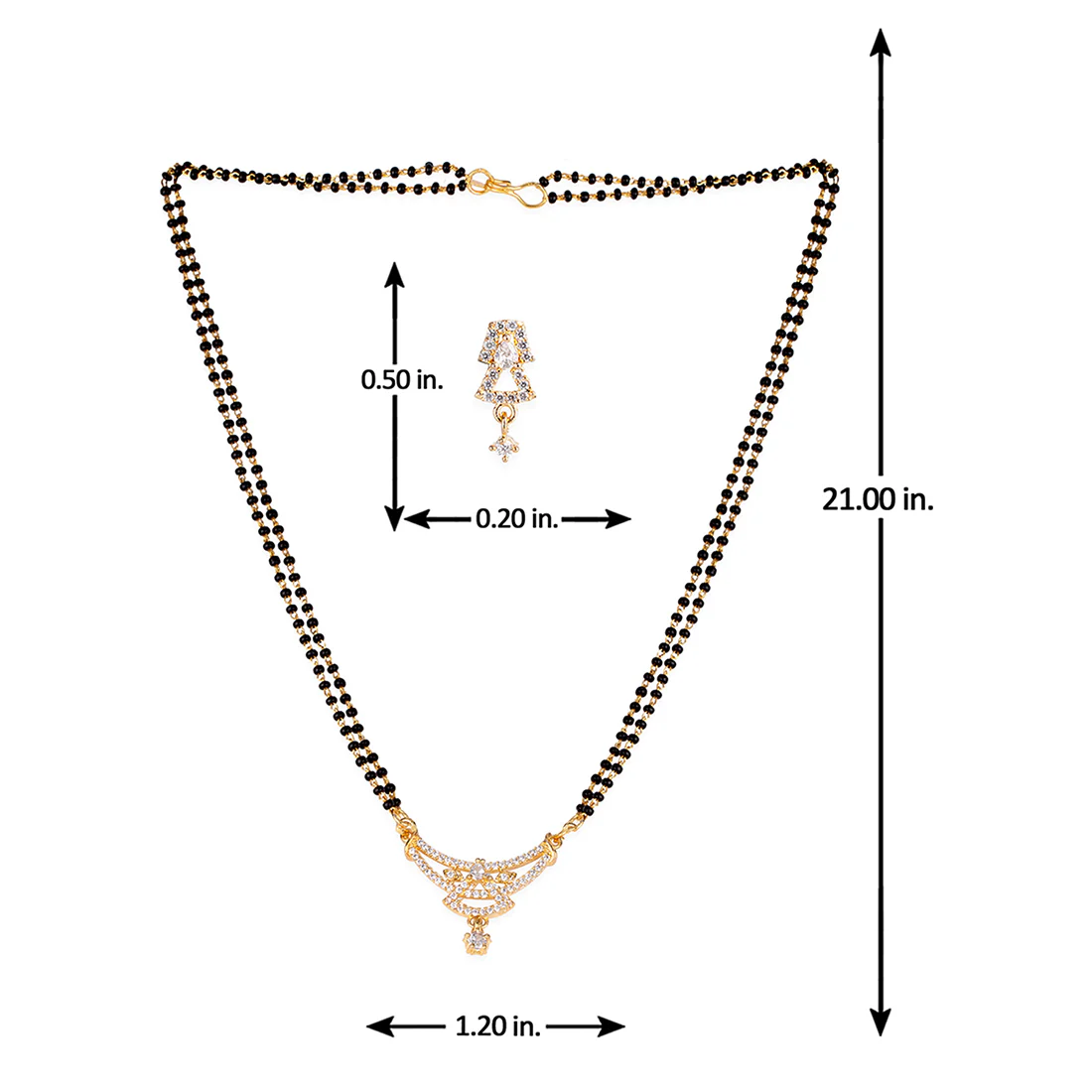 American Diamond CZ Traditional Golden Brass Black Beaded Mangalsutra with Earrings - Image 7