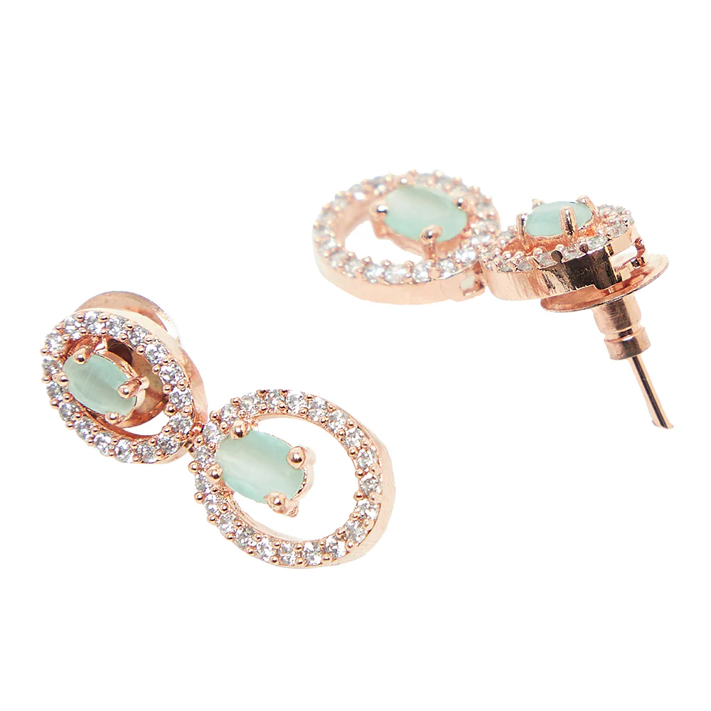 CZ Rose Gold Plated Aqua Stones Necklace Sets - Image 5
