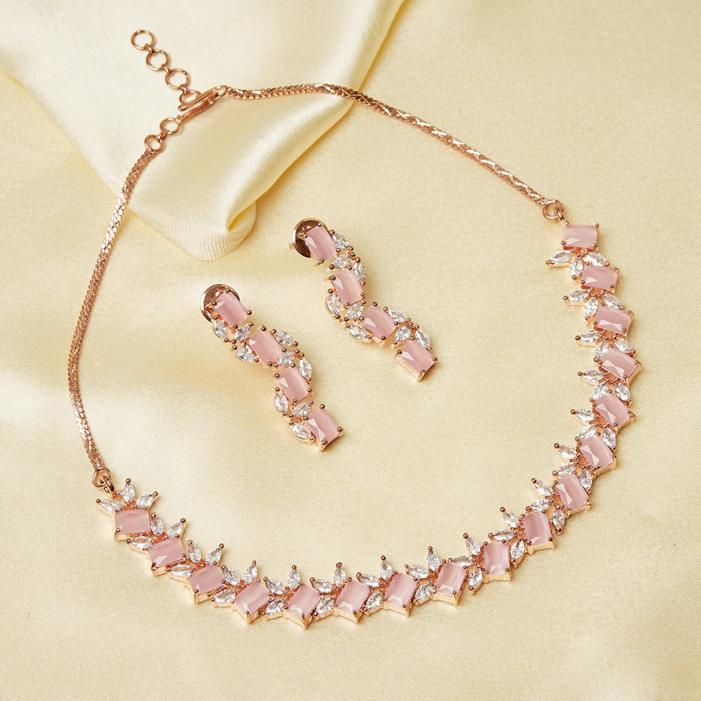 Rose Gold Plated Pink Studded CZ Necklace Sets