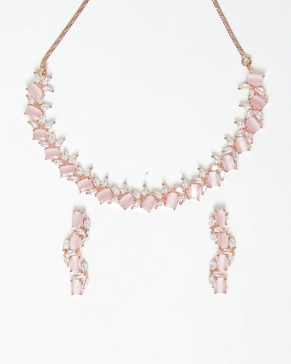 Rose Gold Plated Pink Studded CZ Necklace Sets - Image 3