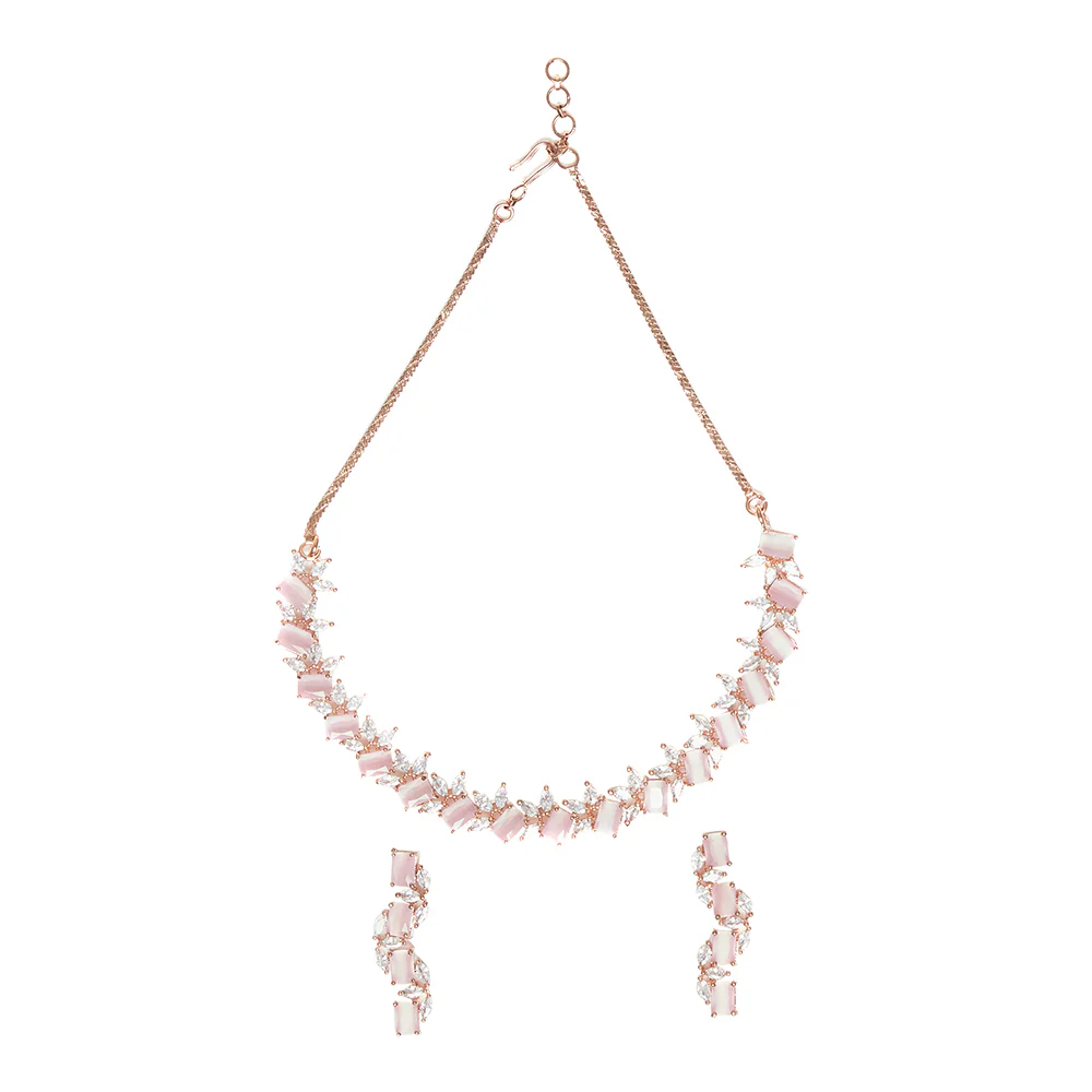 Rose Gold Plated Pink Studded CZ Necklace Sets - Image 4