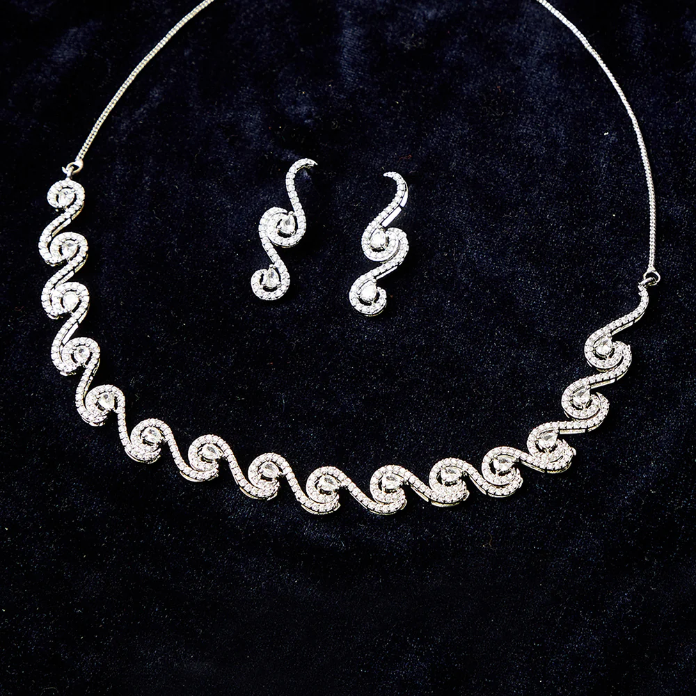 CZ Studded White Rhodium Plated Necklace Sets