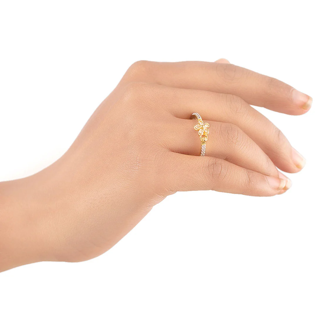 American Diamond Flower Motif Brass Ring - Image 2