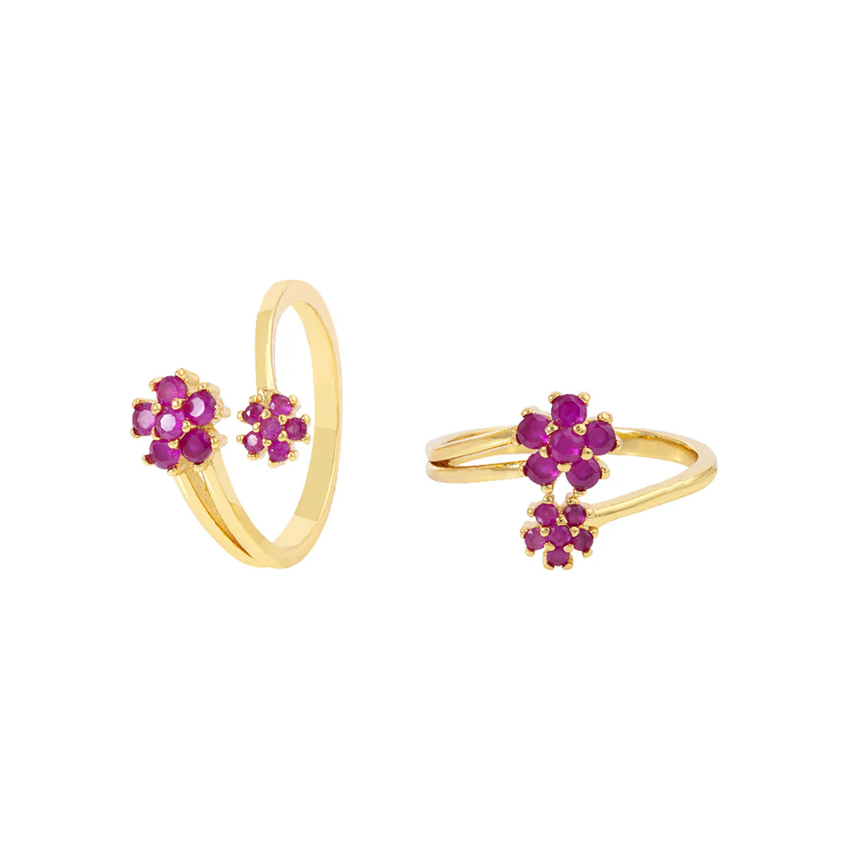 American Diamond Gems Adorned Floral Toe Rings - Image 3