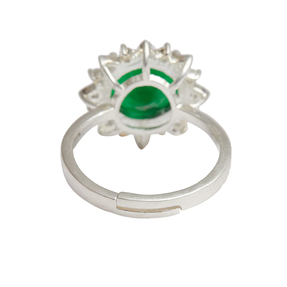 Green Cubic Zircon Cluster 925 Sterling Silver Adjustable Ring - Image 6