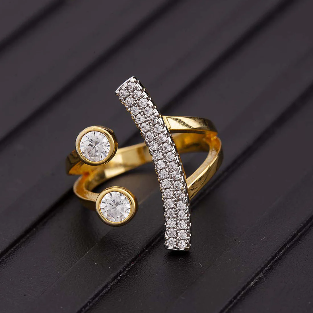 American Diamond Half Moon Brass Ring