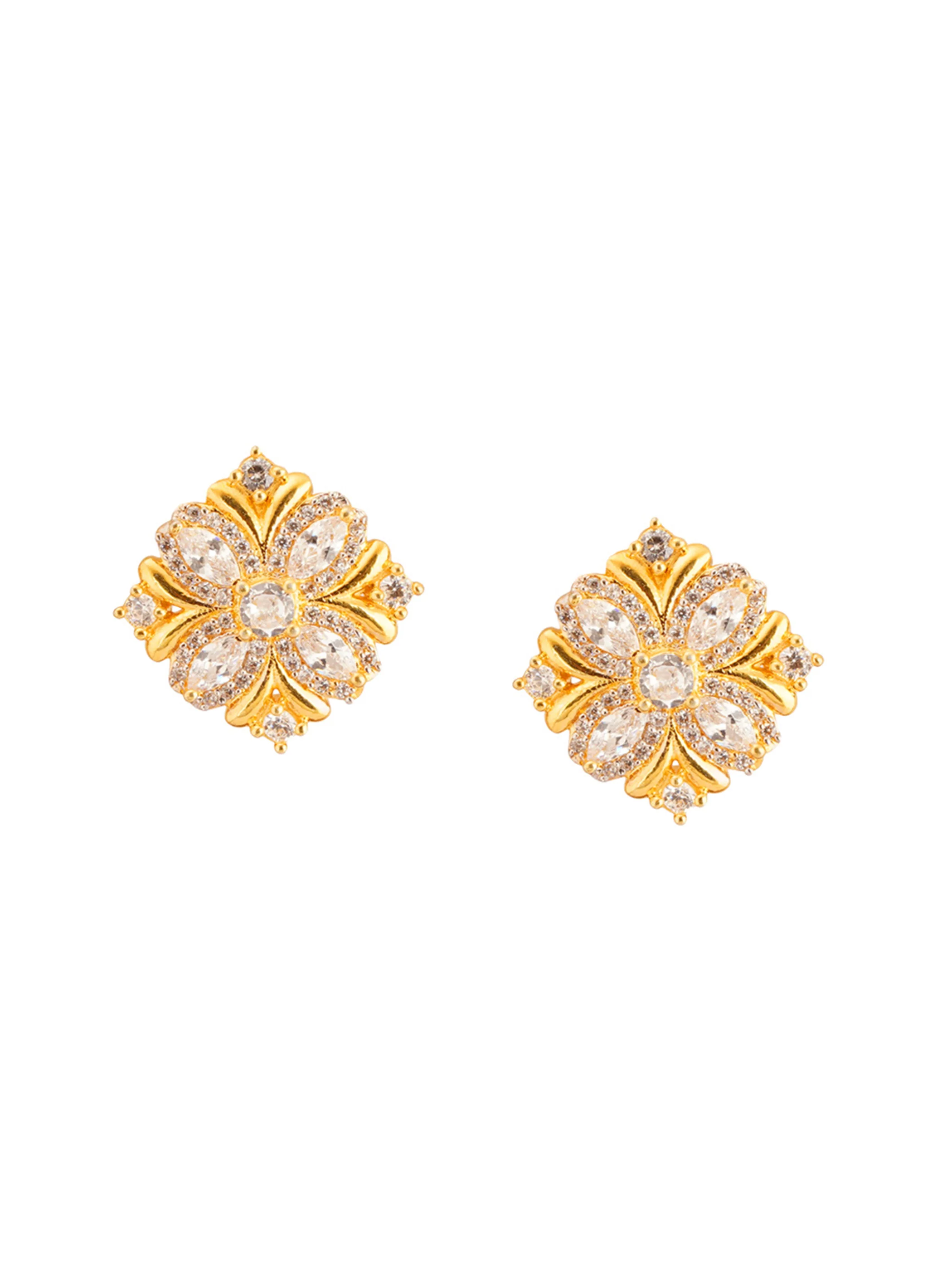 Shimmering Floret American Diamond CZ Gold Plated Brass Black Beaded Mangalsutra with Earrings - Image 9