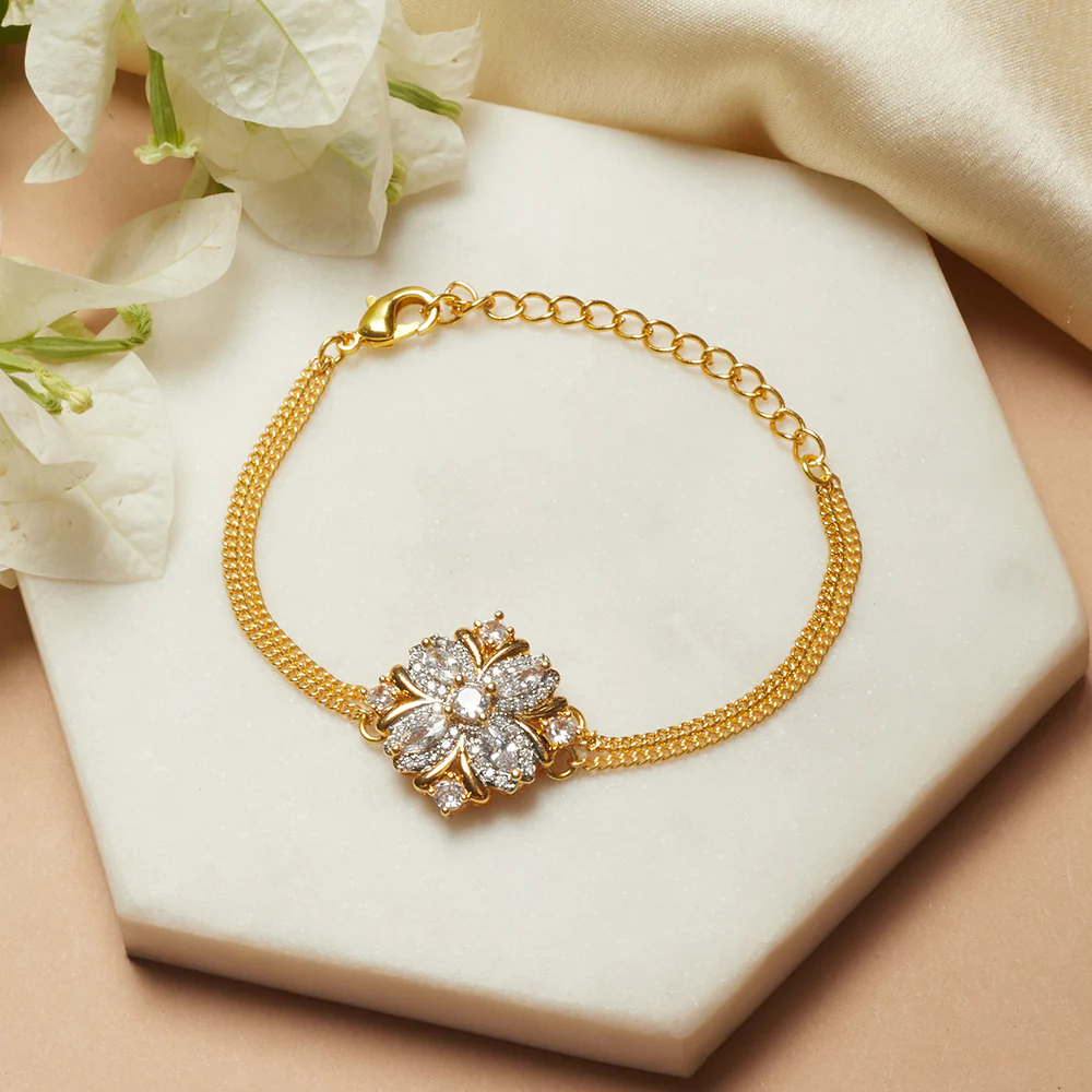 Shimmering Floret CZ Silver with Golden Touch Mangalsutra Bracelet