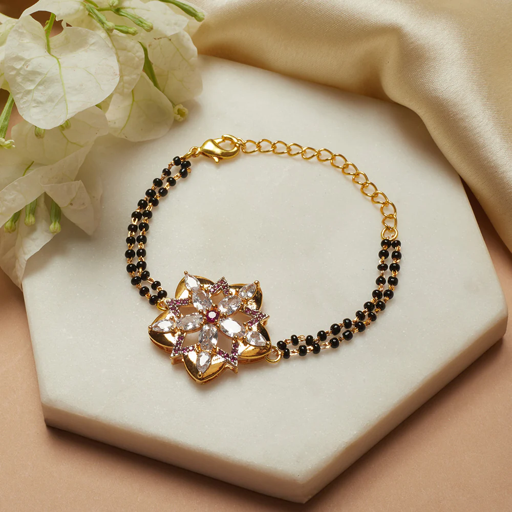Shimmering Floret CZ Gold Plated Mangalsutra Bracelet