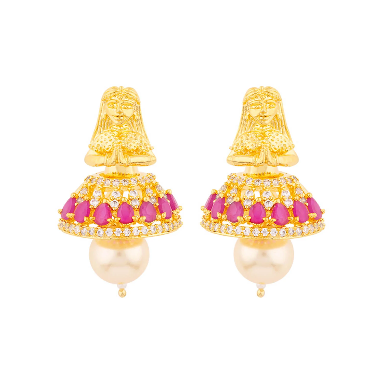 American Diamond Temple Inspired Jhumka Earrings - Image 3