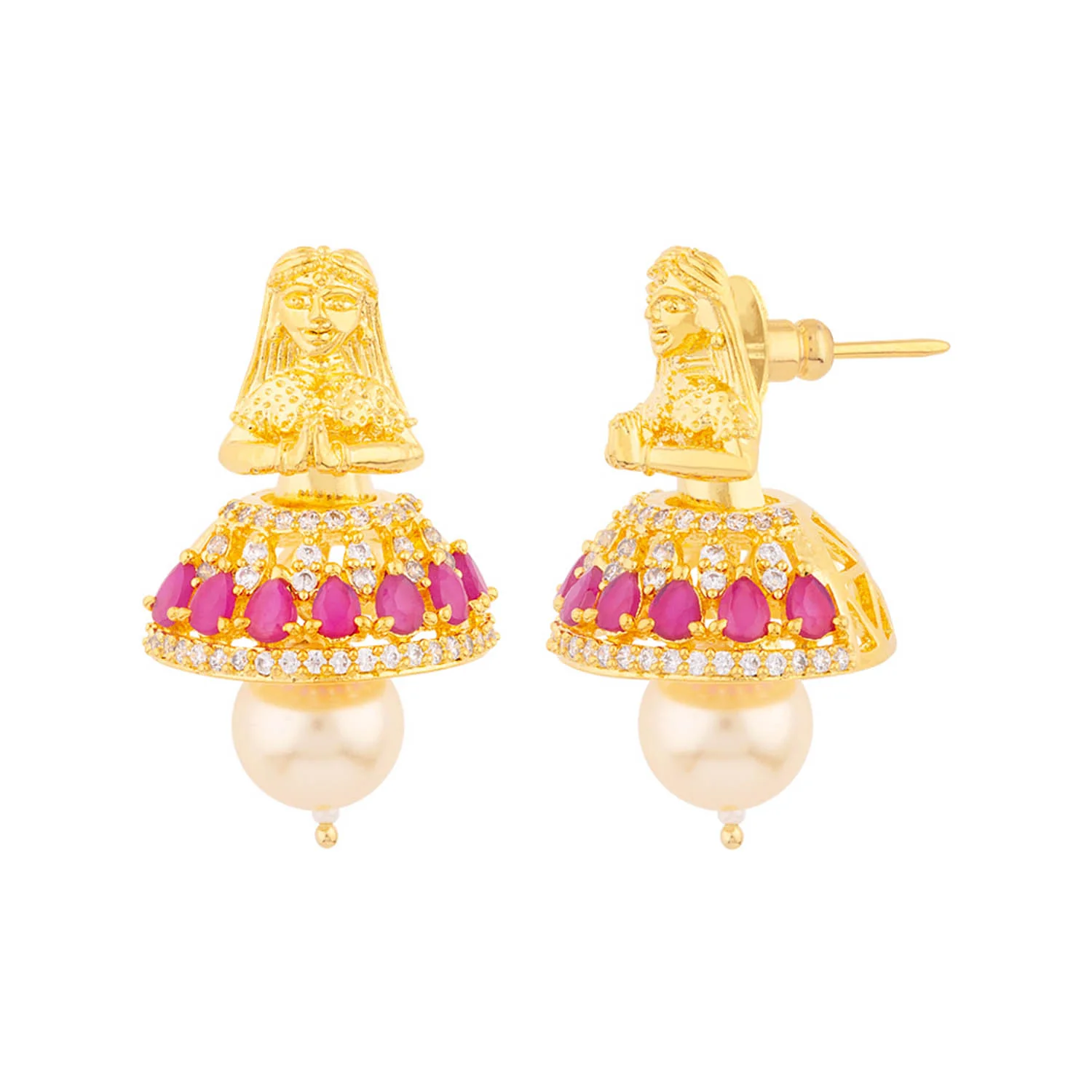 American Diamond Temple Inspired Jhumka Earrings - Image 4