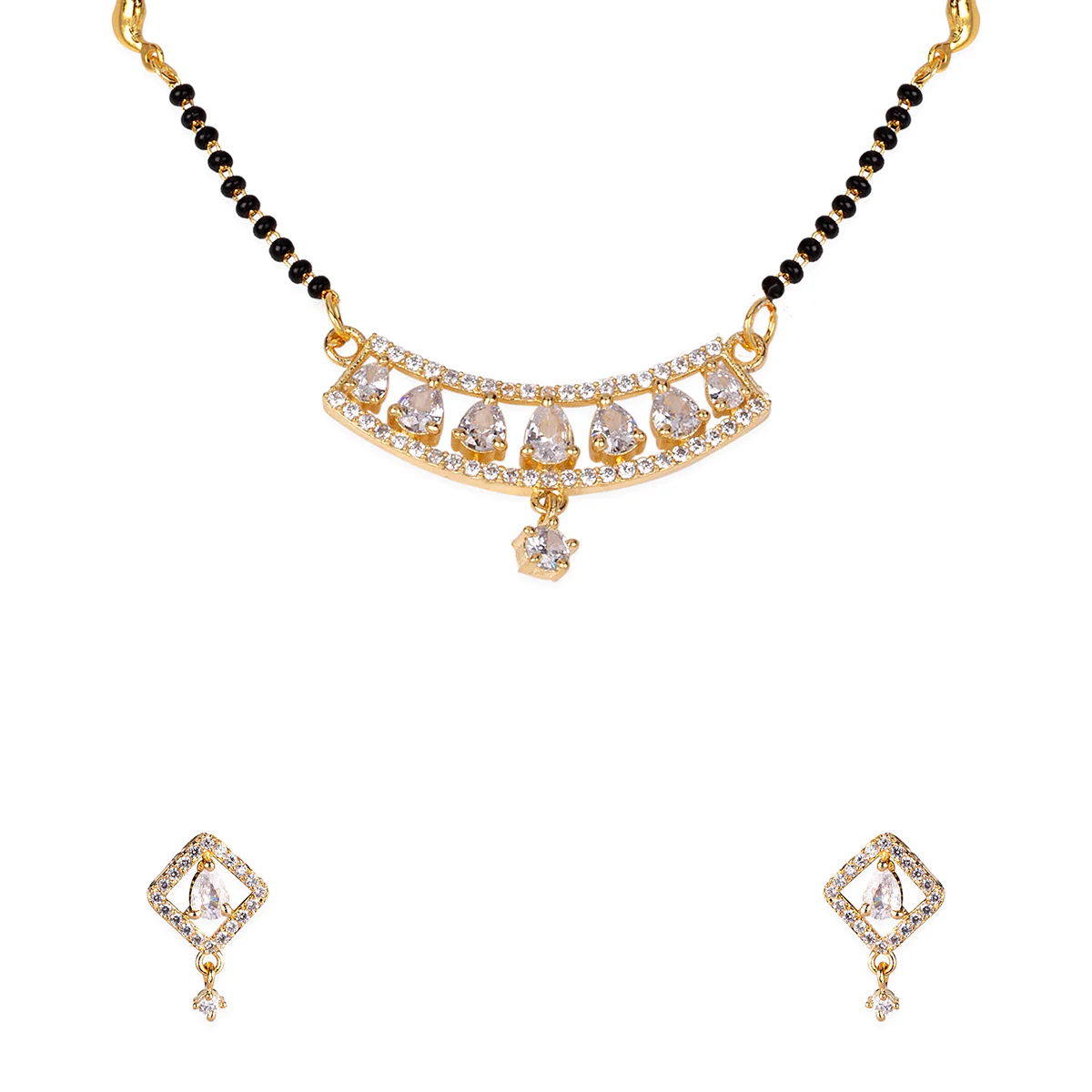 American Diamond Traditional Brass Die Gold Mangalsutra - Image 3