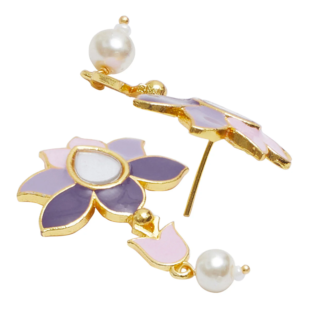 Festive Hues Enamelled Mirror Details Brass Faux Pearls Gold Toned Jewellery Set - Image 5