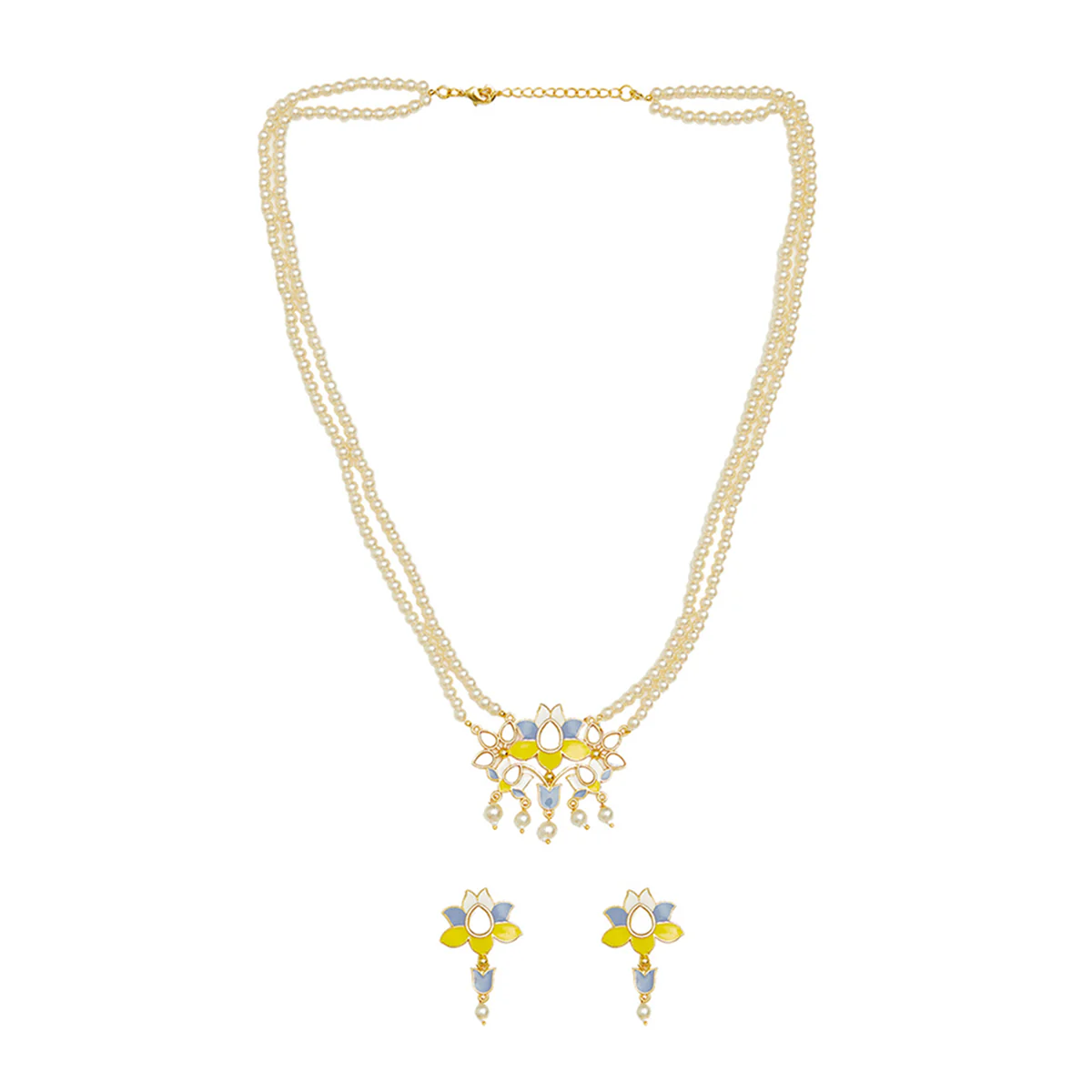 Festive Hues Faux Pearls Adorned Brass Gold Plated Jewellery Set - Image 3