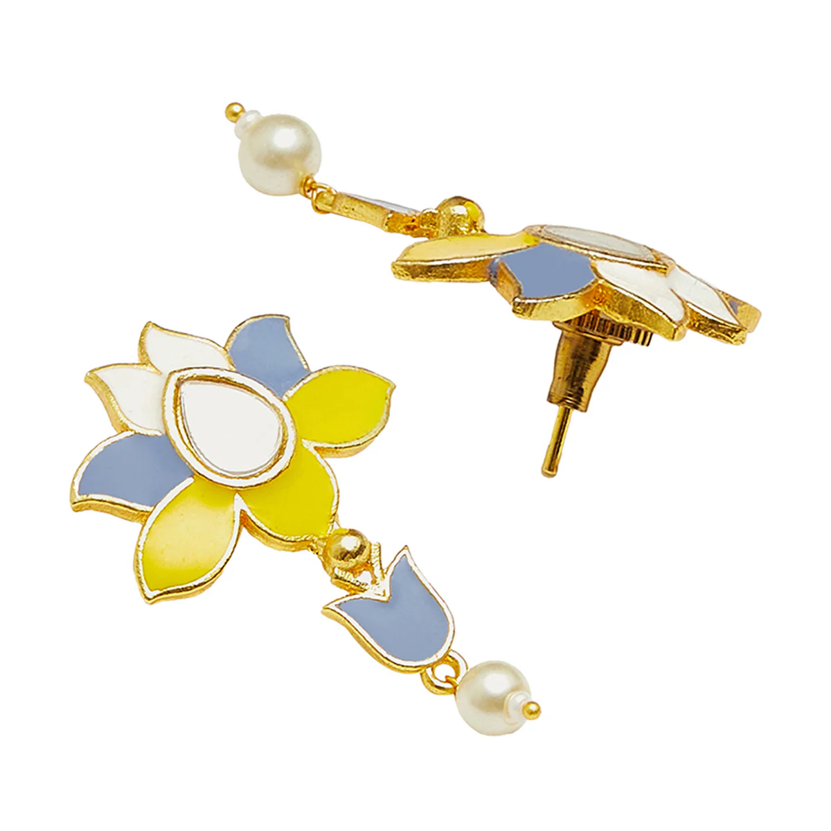 Festive Hues Faux Pearls Adorned Brass Gold Plated Jewellery Set - Image 5