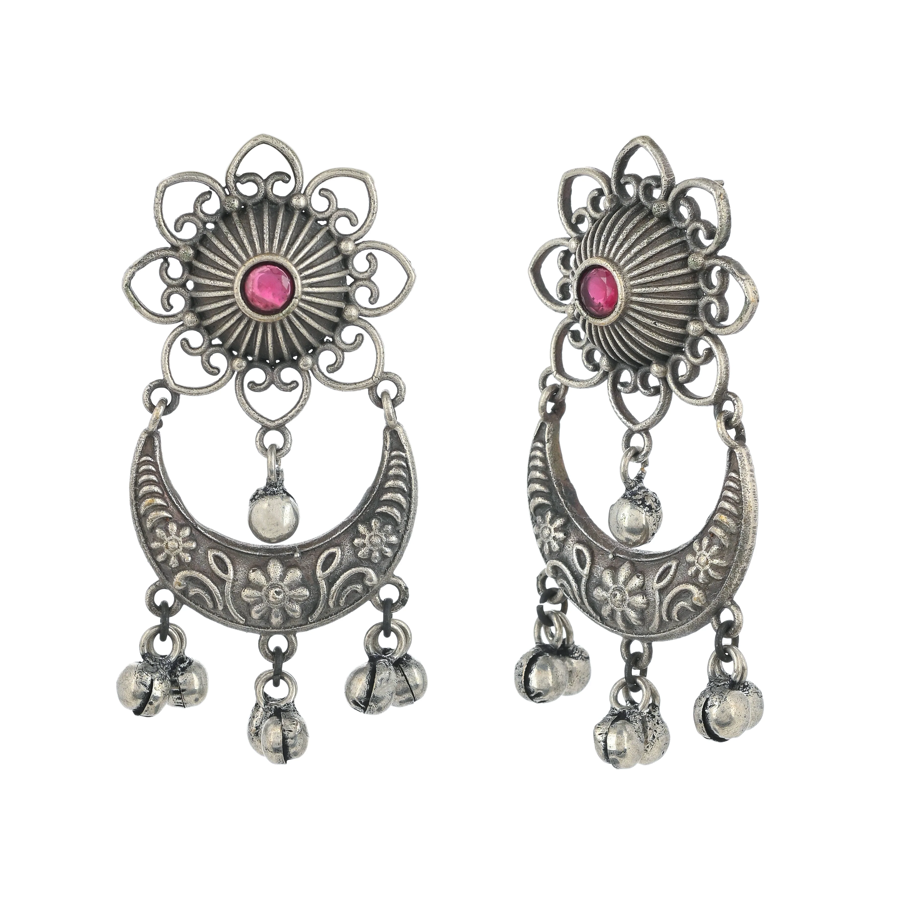 Antique Elegance Faux Pearls Adorned Floral Silver Plated Brass Earrings - Image 4