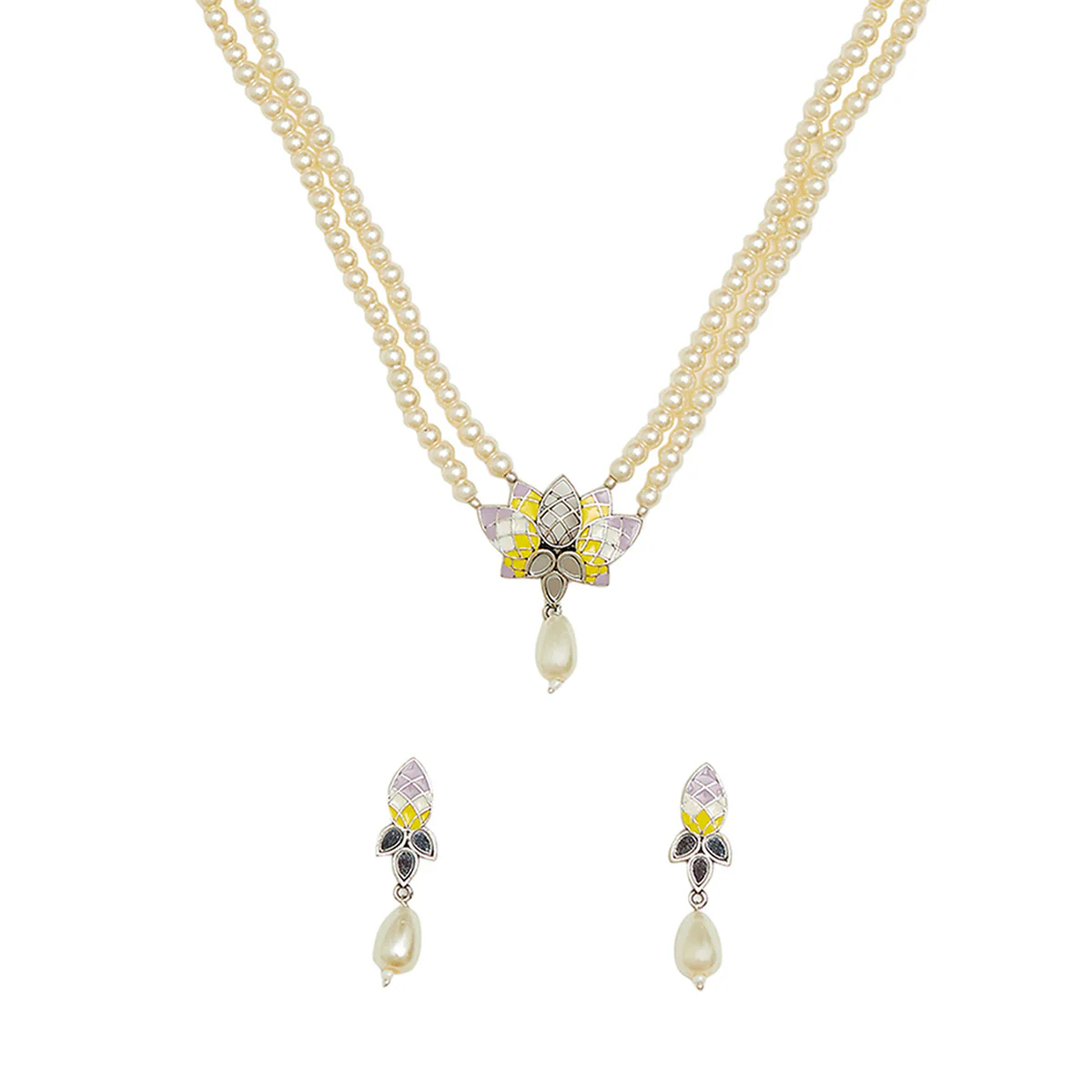 Festive Hues Filigree Faux Pearls Adorned Silver Oxidised Jewellery Set - Image 4