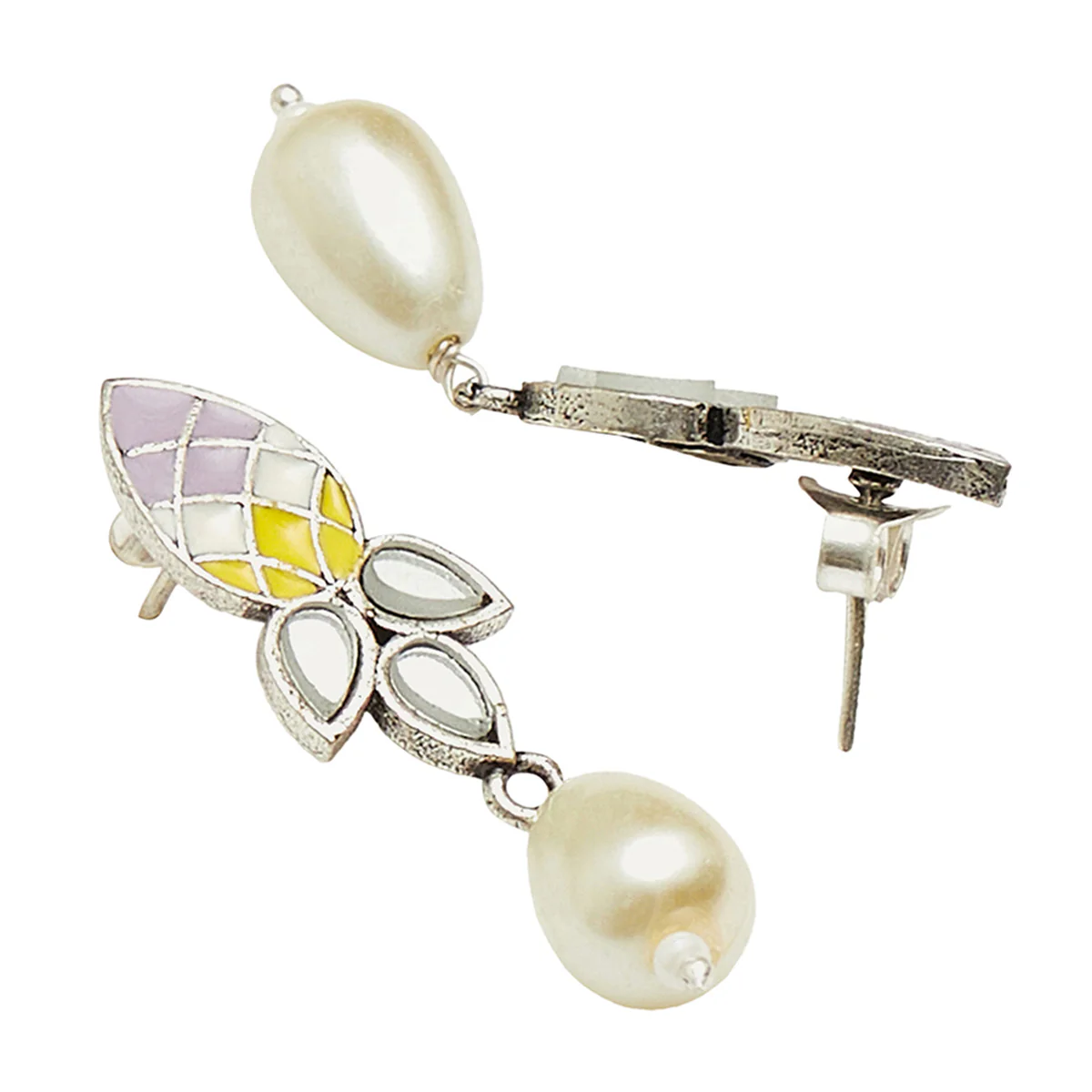 Festive Hues Filigree Faux Pearls Adorned Silver Oxidised Jewellery Set - Image 5