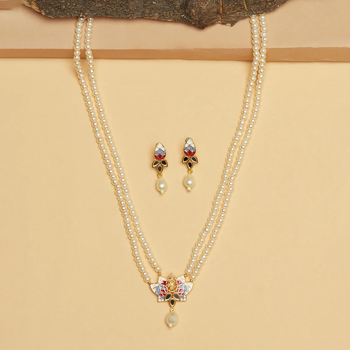 Festive Hues Gold Plated Filigree Faux Pearls Adorned Jewellery Set