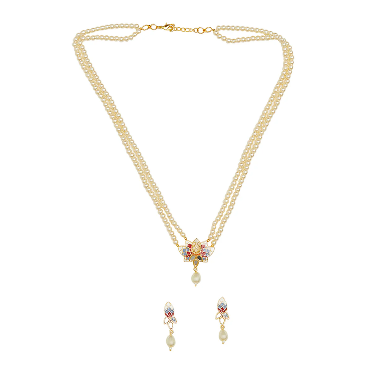 Festive Hues Gold Plated Filigree Faux Pearls Adorned Jewellery Set - Image 3