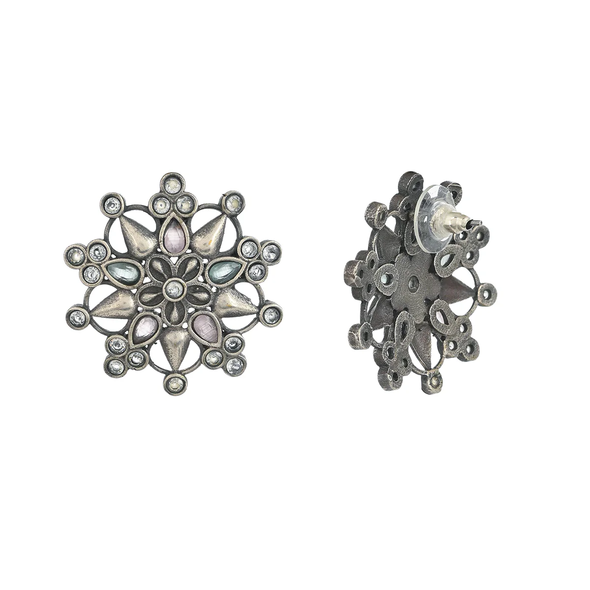 Antique Elegance Mandala Inspired Silver Plated Stud Earrings - Image 5