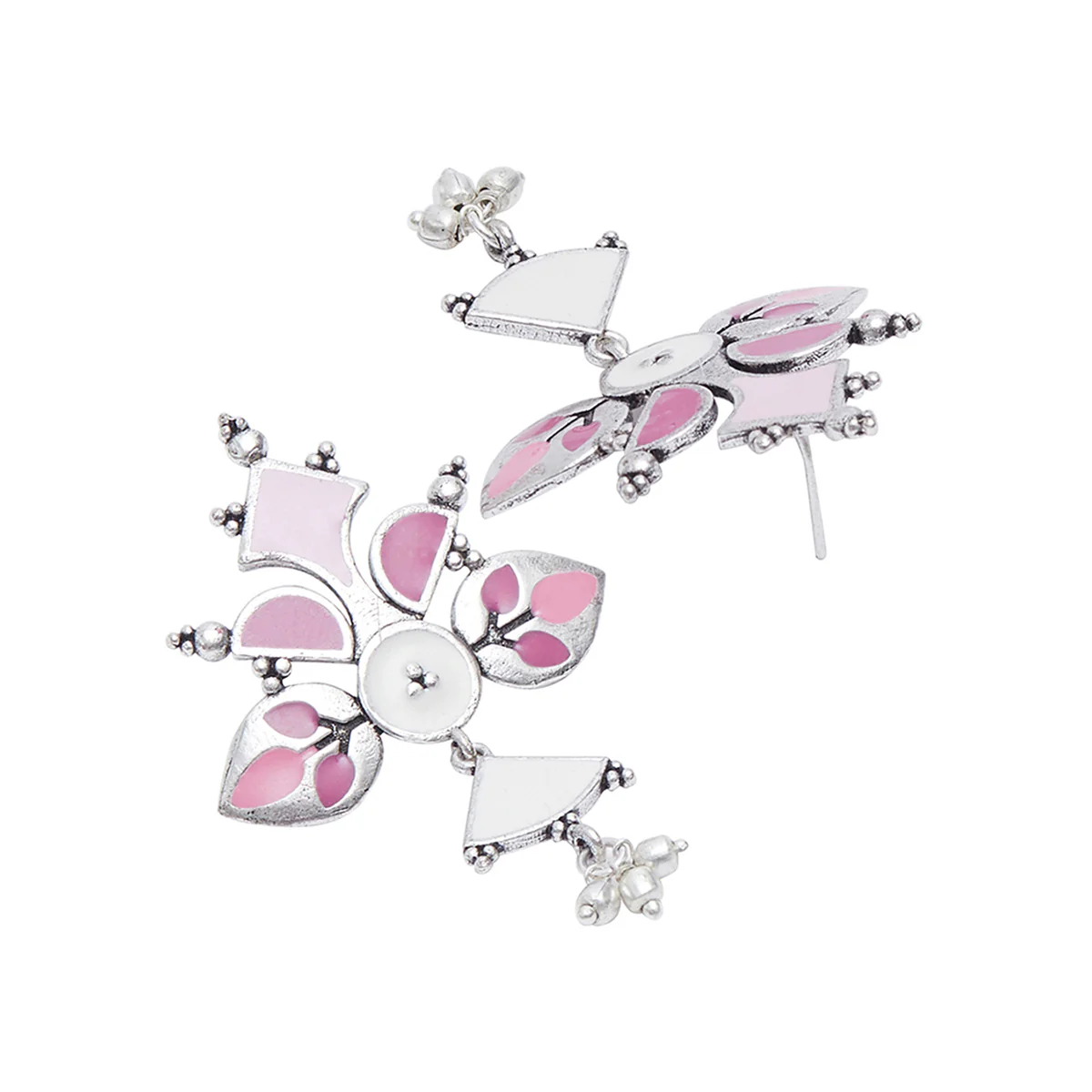 Festive Hues Pink Enamelled Beaded Silver Toned Jewellery Set - Image 5
