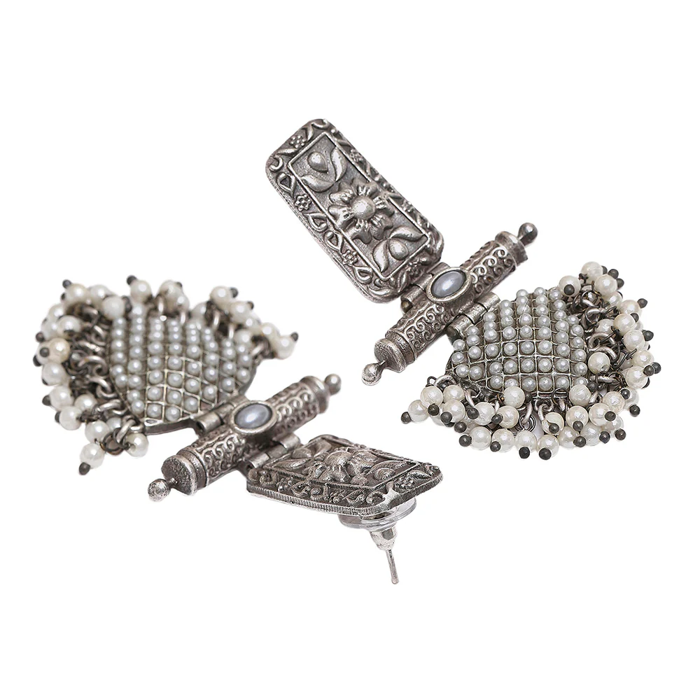 Antique Jaali Brass Oxidised Earring - Image 4