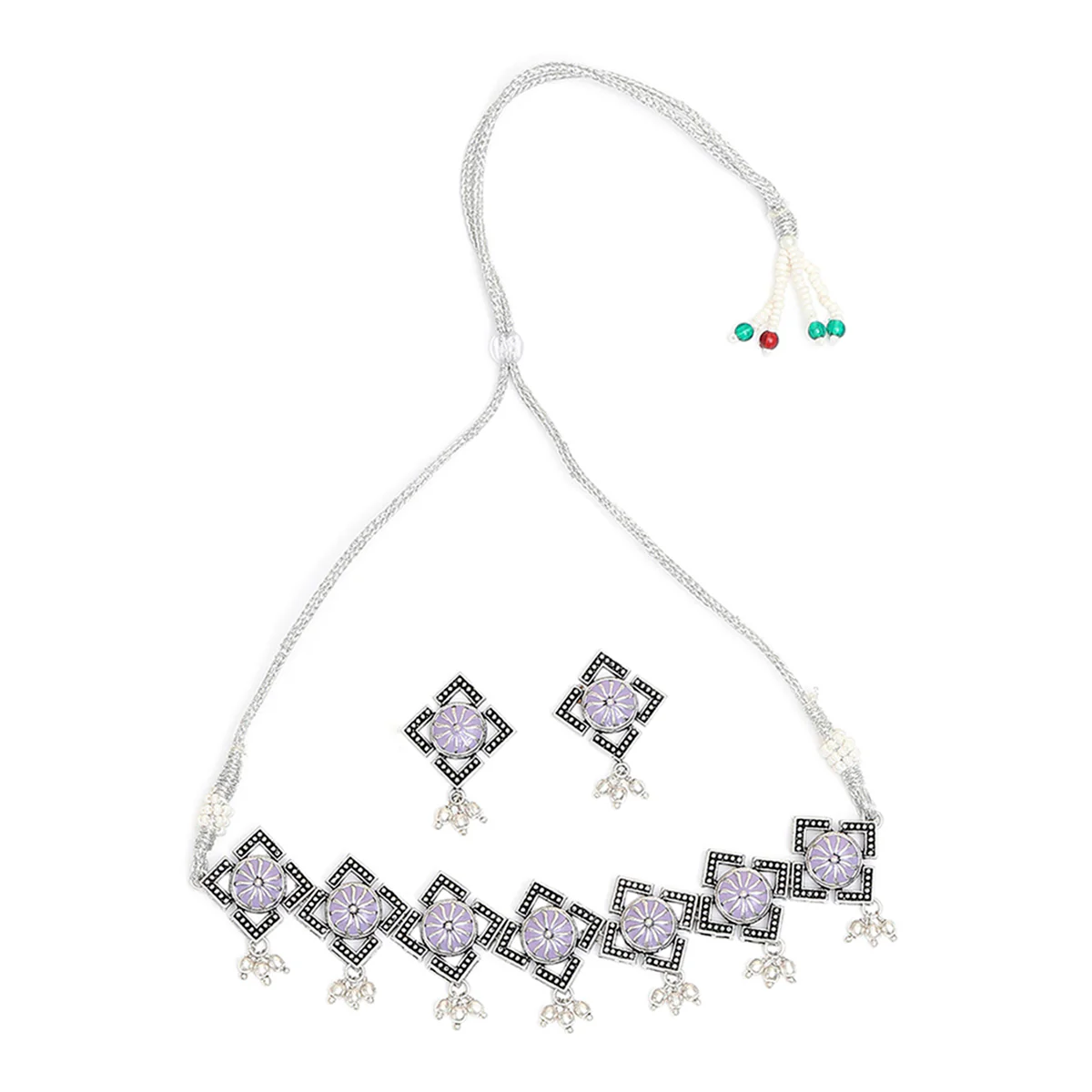 Antique Light-Purple Oxidised Necklace Choker Set - Image 3