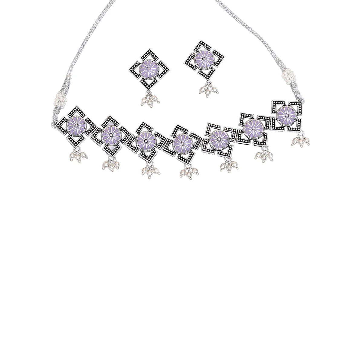 Antique Light-Purple Oxidised Necklace Choker Set - Image 4