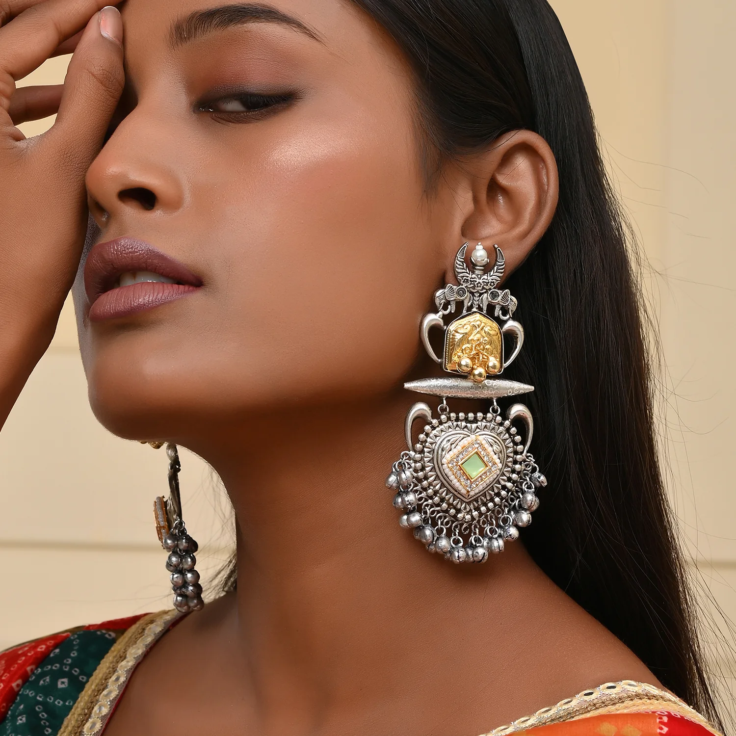 Antique Opulance Elegance Redefined Chandbali Earrings - Image 2
