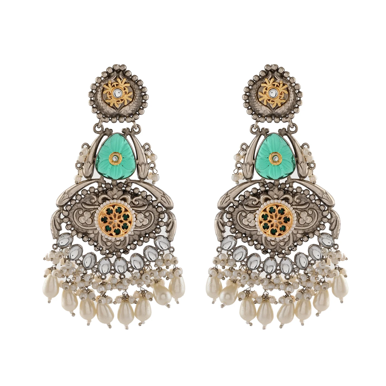 Antique Opulance Elegant Green Long Chandbali Earrings - Image 4