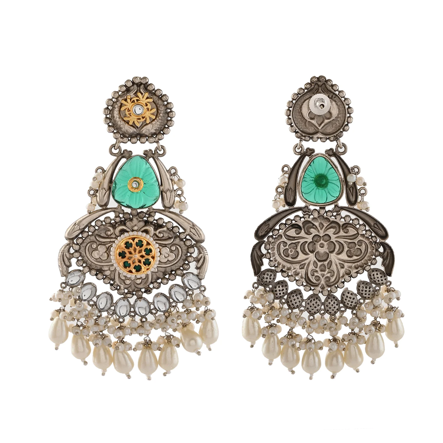 Antique Opulance Elegant Green Long Chandbali Earrings - Image 5