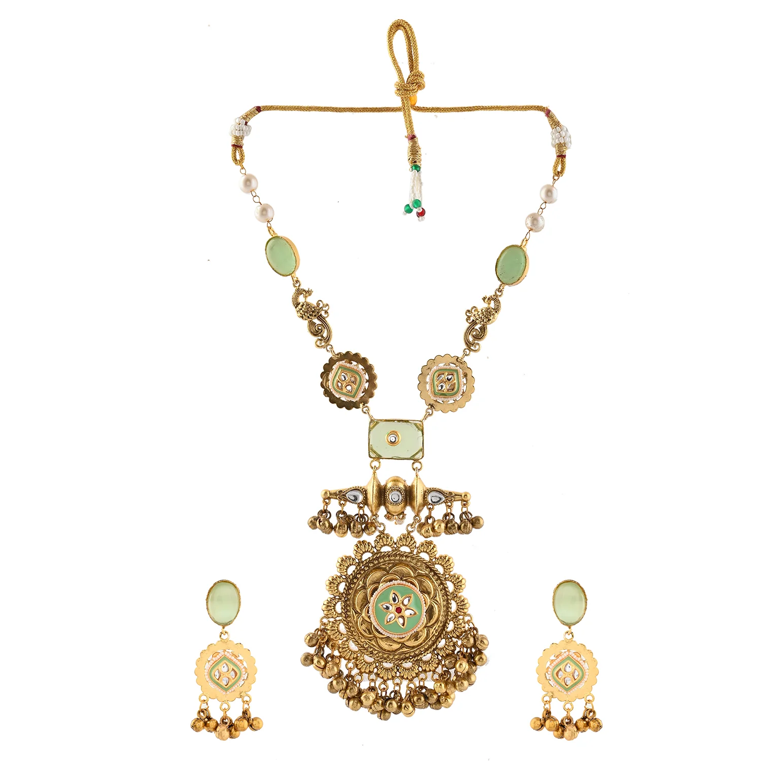 Antique Opulance Elegant Green Stone Necklace Set - Image 3
